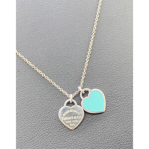 Tiffany Co to Silver Blue Double Heart Pendant Accessories Jewelry